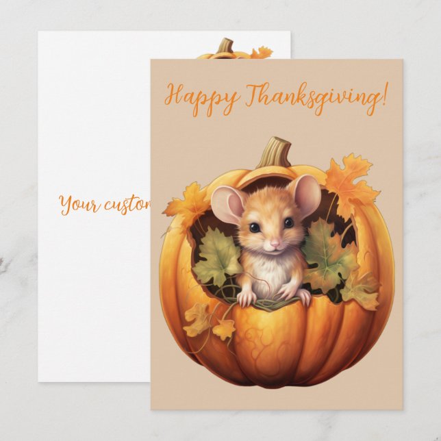 Belles cartes d'aquarelle de la souris Bon thanksg (Devant / Derrière)