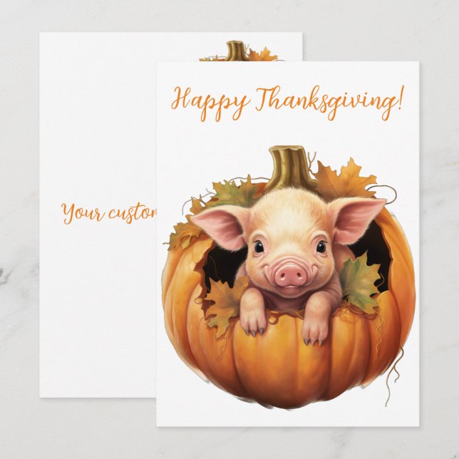 Belles cartes d'aquarelle de porc Bon thanksgiving (Devant / Derrière)