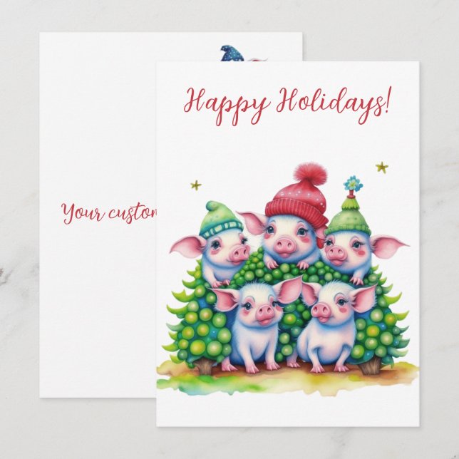 Belles cartes d'aquarelle pour cochons de vacances (Devant / Derrière)