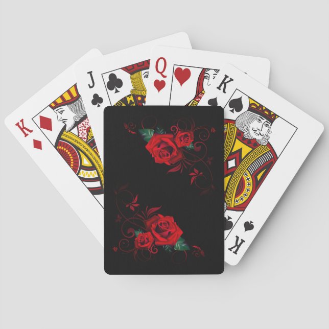Belles cartes de jeu de rose rouge (dos)