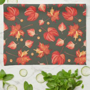 Belles Couleurs Automne Feuille Serviette de cuisi