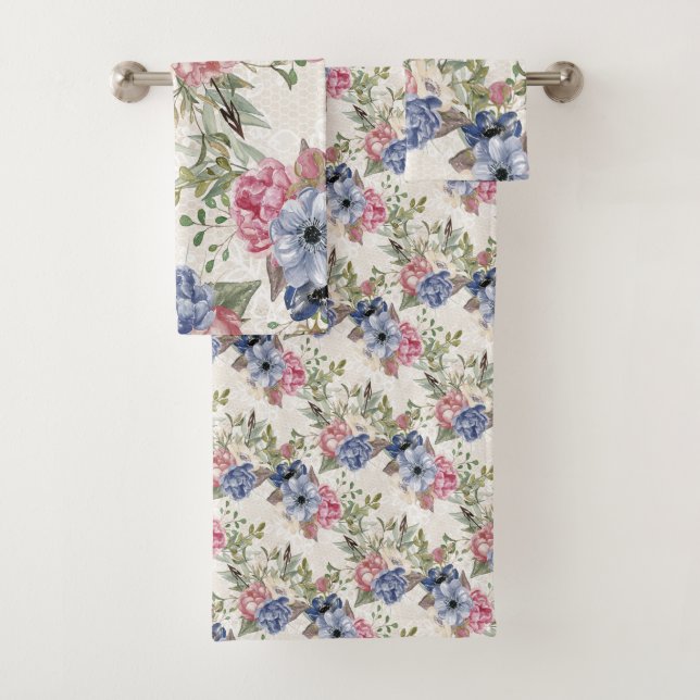 Belles fleurs botaniques rose et bleu (En situation)