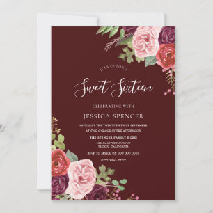 Belles Fleurs Bourgogne Douce 16 Invitation