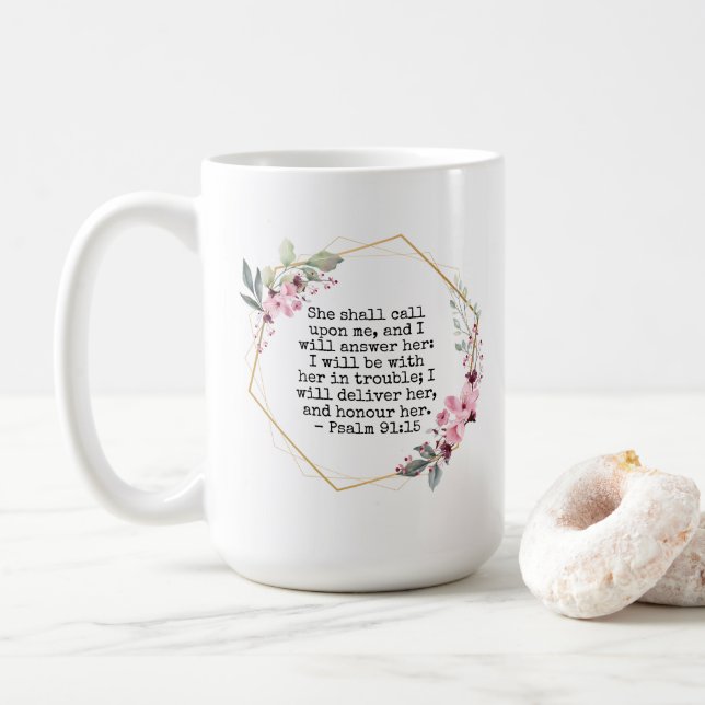 Belles Fleurs Psaume 91 Café Mug (Avec donut)