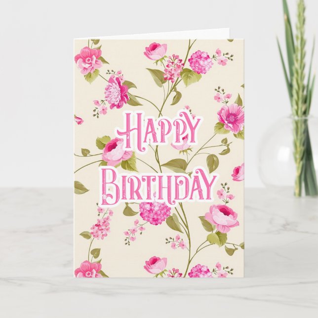 Belles fleurs roses - Bonne carte d'anniversaire (Devant)