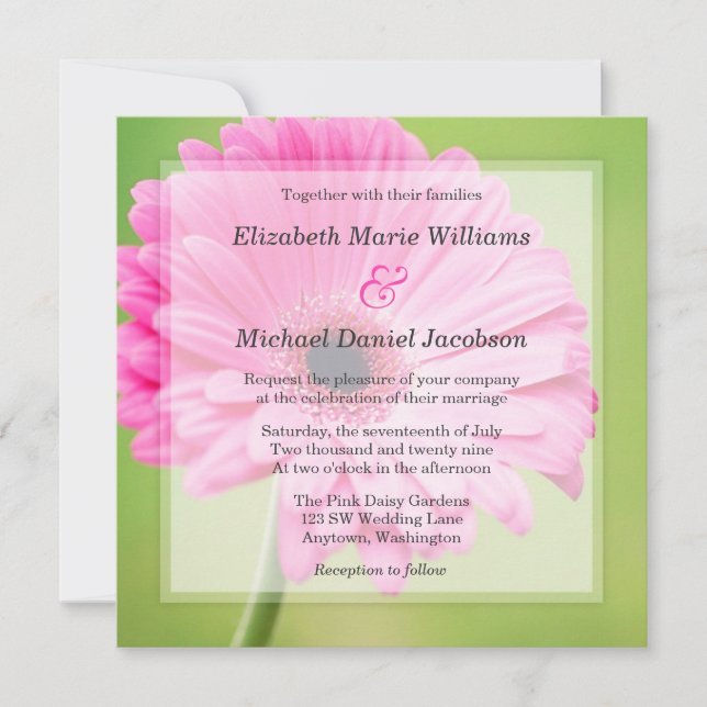 Belles invitations à un mariage rose (Devant)