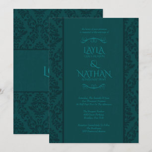 Belles Invitations de Mariage damassé Turquoises