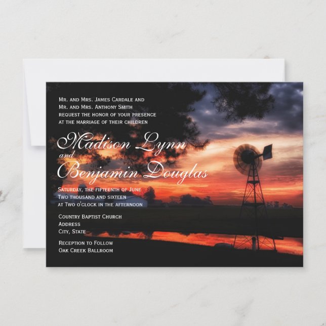 Belles invitations de mariage de coucher du soleil (Devant)