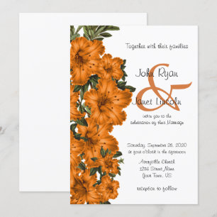 Belles invitations oranges de mariage de fleur de