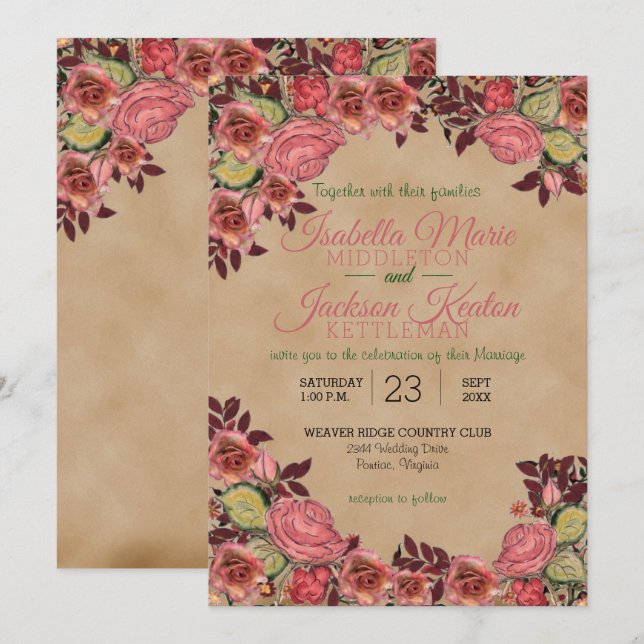 Belles invitations victoriennes de mariage (Devant / Derrière)