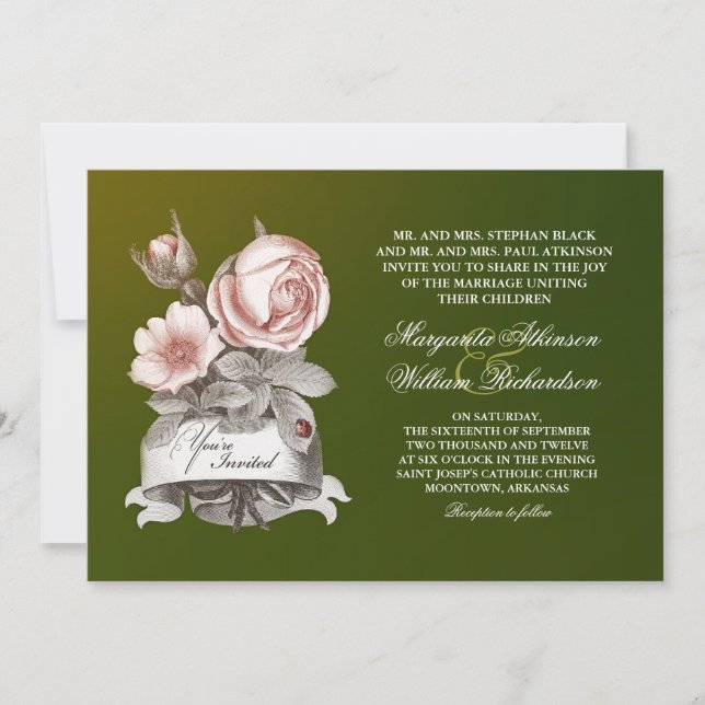 belles invitations vintages à mariage (Devant)