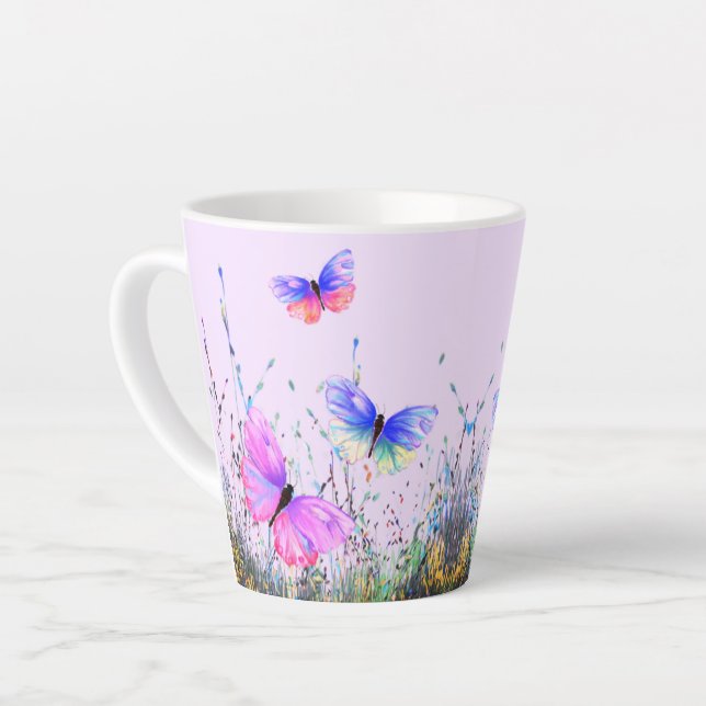 Belles papillons couleur Latte Mug (Angle gauche)