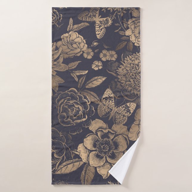 Belles pivoines de fleurs, roses et papillons.  (Serviette de bain)