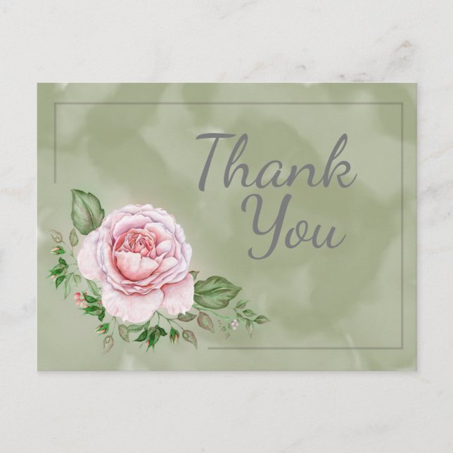 Belles roses roses sur carte de remerciement aquar (Devant)