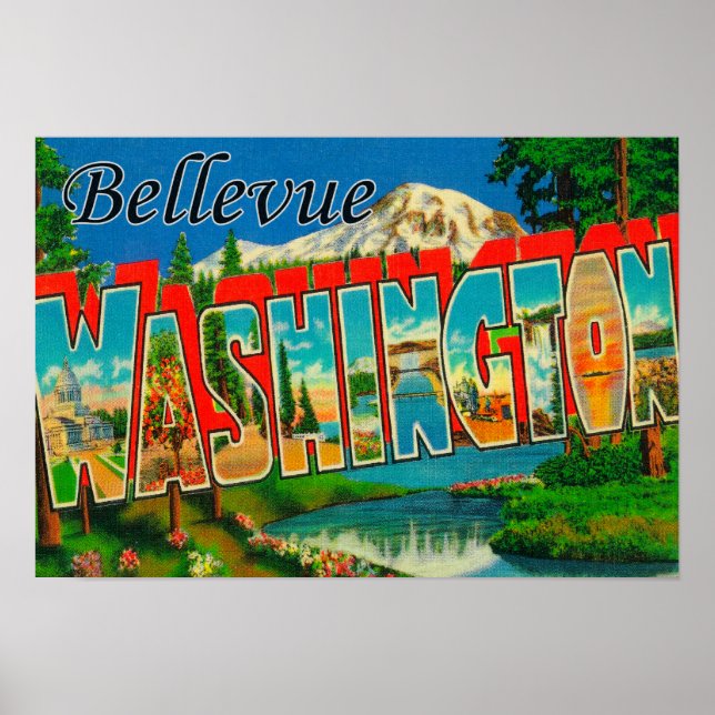 Bellevue, Washington - Large Letter Scenes Poster (Front)