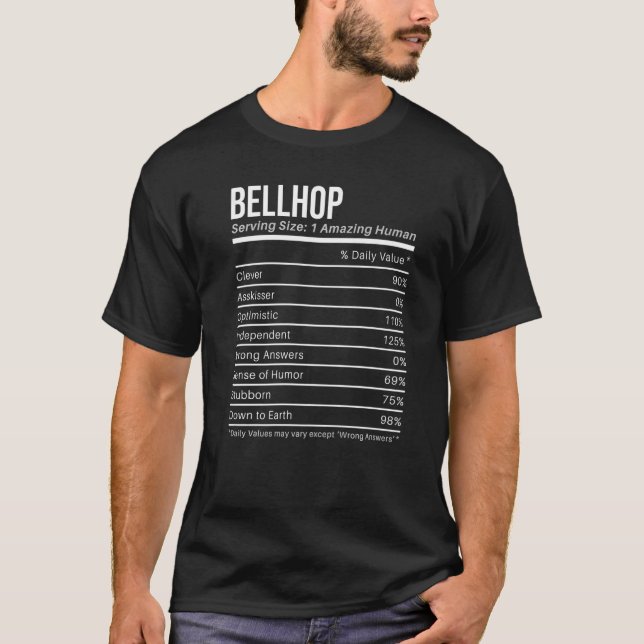 bellhop Nutritional Values  Nutrition Facts T-Shirt (Front)