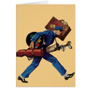 Bellhop vintage en Uniform, Suitcase et Golf Club
