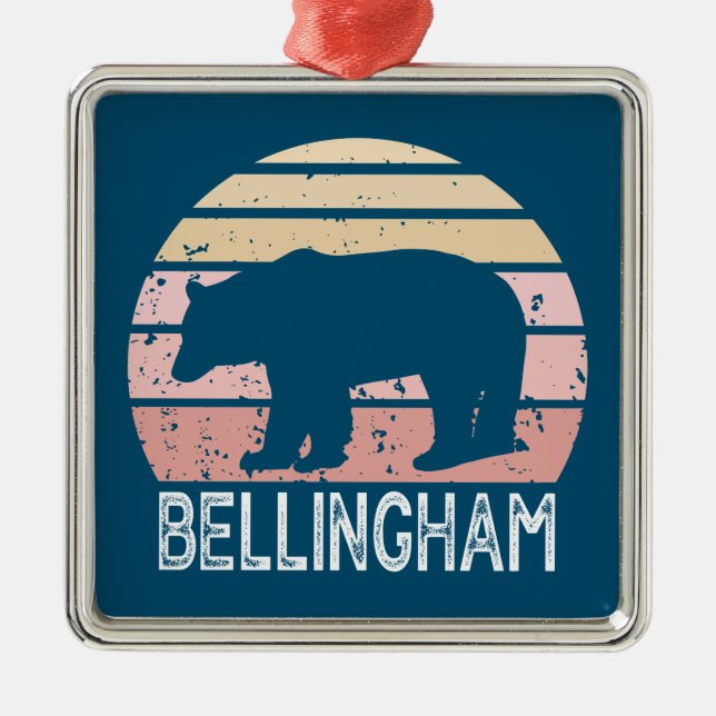 Bellingham Washington Retro Bear Metal Ornament (Front)