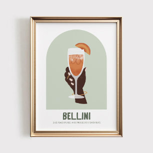 Bellini Cocktail Wall Art, Retro Peach Cocktail  Poster