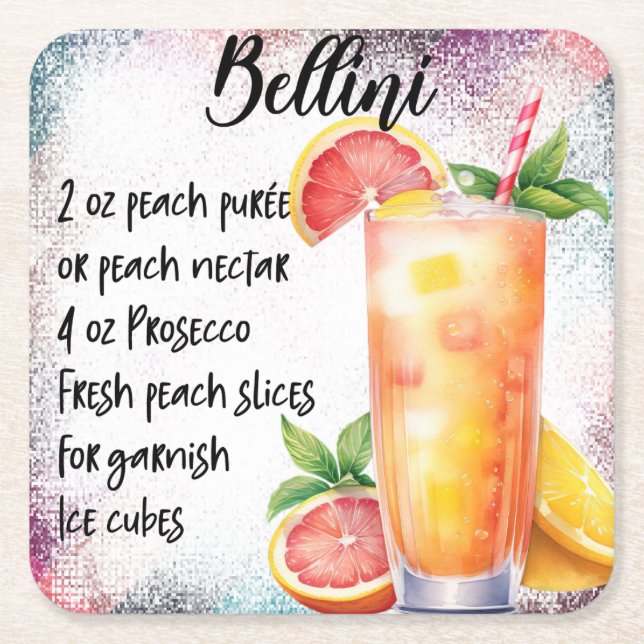 Bellini Square Paper Coaster (Front)