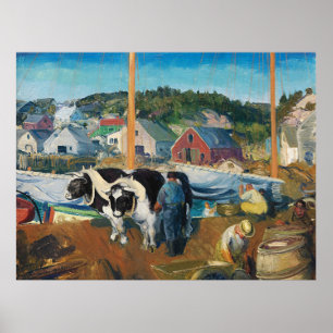 Bellows - Ox Team, Wharf at Matinicusm Poster