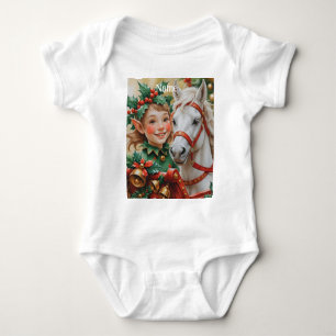 Bells Holly and Horse Christmas Elf Baby Bodysuit
