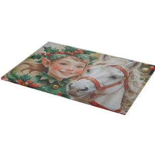 Bells Holly and Horse Christmas Elf Cutting Board