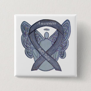 Bell's Palsy Silver Awareness Ribbon Angel Art Pin