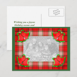 Bells Red Plaid Christmas Holiday Photo Carte post