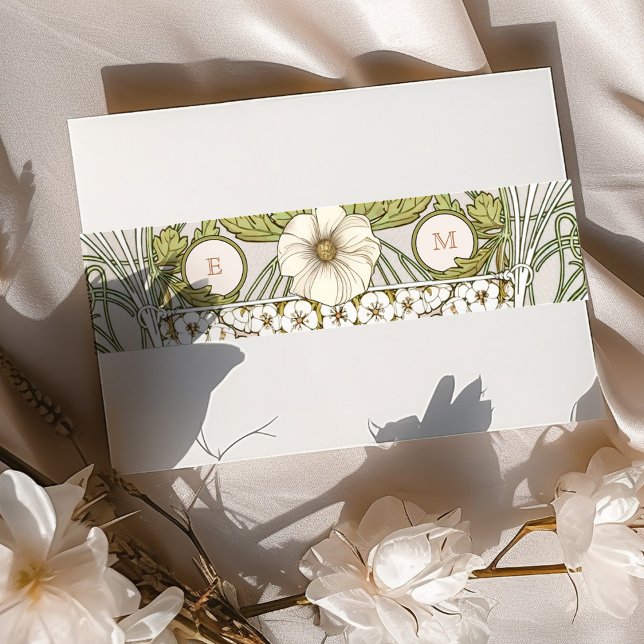 Belly Band Art Nouveau Mucha Monogram Initials Invitation Belly Band (Creator Uploaded)