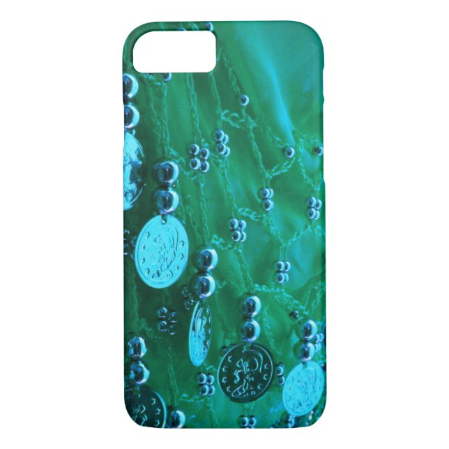 Belly dance hip scarf with coins blue green Case-Mate iPhone case (Back)