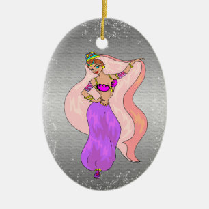 Belly Dancer Illustration - Oval shaped Ornament