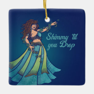 Belly Dancer Ruby Teal Art  Ceramic Ornament
