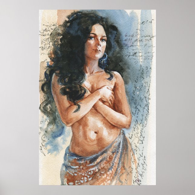 Belly dancer woman, watercolor portrait poster (Front)