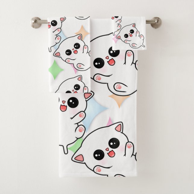 Belly Rub Time Kitten Pattern Bath Towel Set (Insitu)