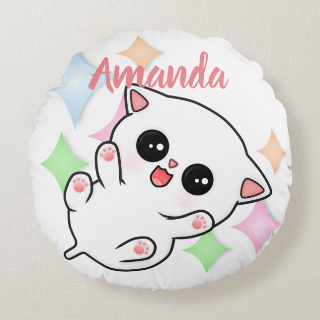 Belly Rub Time Kitten Round Pillow (Front)