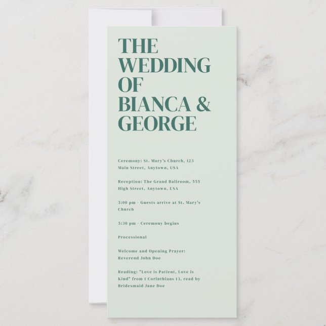 Belmont Wedding Ceremony Program (Front)