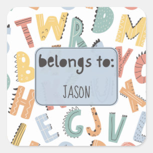 Belongs To   Custom Name Kids Dinosaur Square Sticker