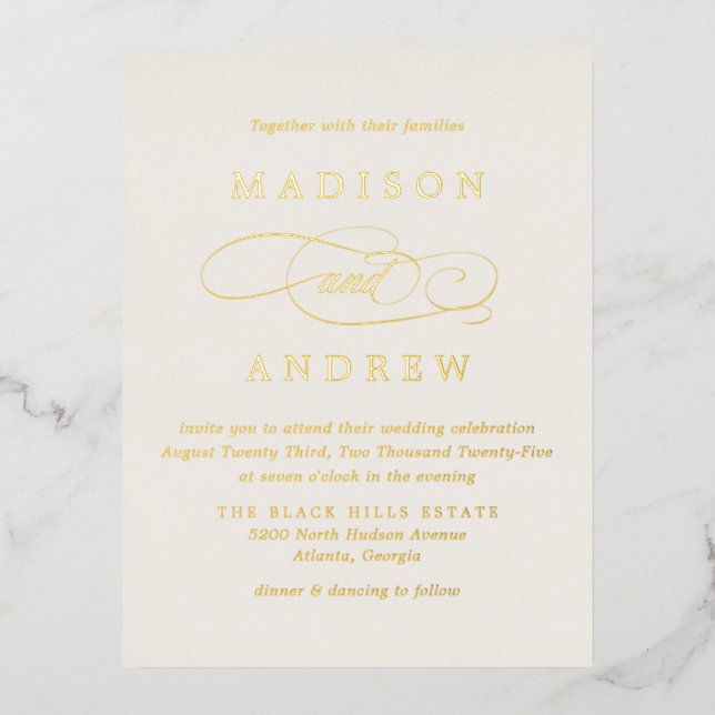 Beloved Ivory and Gold Wedding Foil Invitation Postcard (Front)