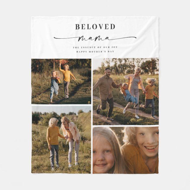 Beloved Mama Mom Happy Mother's Day Photo Collage Fleece Blanket (Front)