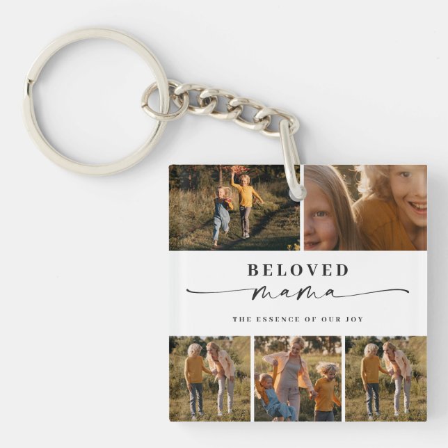 Beloved Mama Mom Happy Mother's Day Photo Collage Keychain (Front)