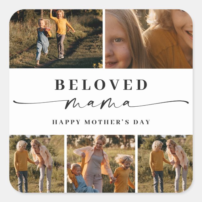 Beloved Mama Mom Happy Mother's Day Photo Collage Square Sticker (Front)