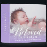 Beloved | Purple | Baby Photo & Name Binder<br><div class="desc">Beautiful baby binder with a custom photo and text,  the word Beloved in a pretty script,  and purple details.</div>