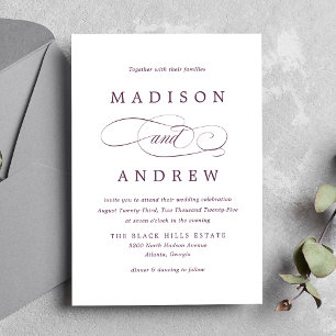 Beloved Purple Calligraphy Wedding Invitation