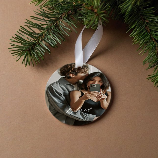 Beloved Script Romantic Couples Ornament (Creator Uploaded)