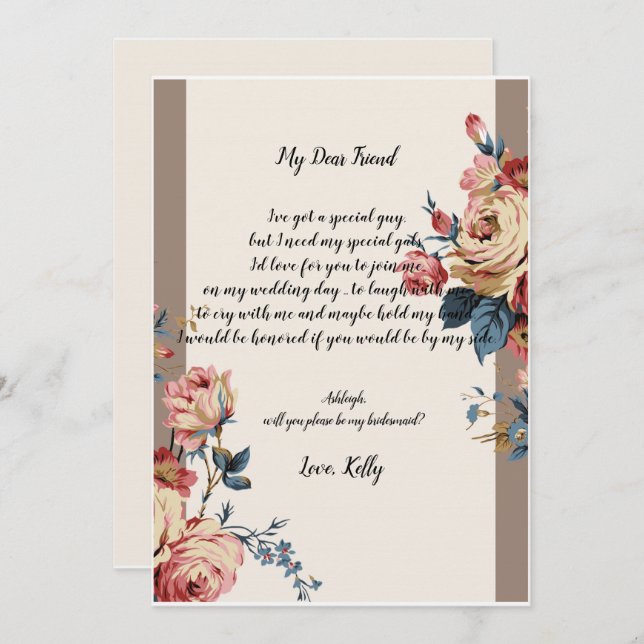 beloved     will be my bridesmaid invitation (Front/Back)