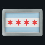 Belt Buckle with Flag of Chicago, Illinois State<br><div class="desc">Accessorize with urban flair using this stylish belt buckle featuring the flag of Chicago! Crafted with high-quality materials and meticulous attention to detail, this belt buckle beautifully showcases the iconic design of the Chicago flag – featuring horizontal blue stripes and four red stars on a white background. The intricate details...</div>