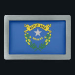 Belt Buckle with Flag of Nevada State<br><div class="desc">Elevate your style with a touch of the Silver State's flair using this striking belt buckle featuring the flag of Nevada! Crafted with durable materials, this belt buckle proudly showcases Nevada's distinctive blue background, silver star, and sagebrush motif. Beyond fashion, it's a symbol of Nevada's pioneering spirit and rugged beauty....</div>