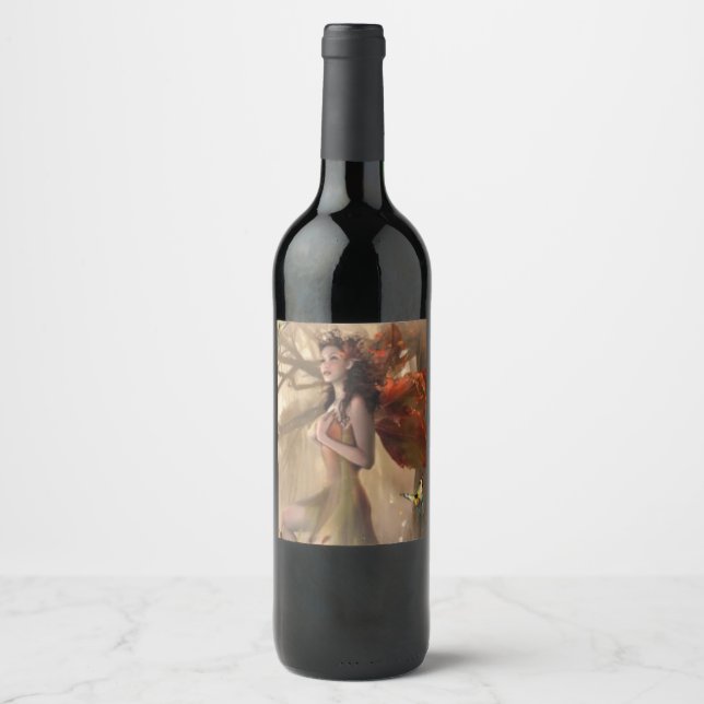 Beltane  fairy with butterflies wine label (Front)