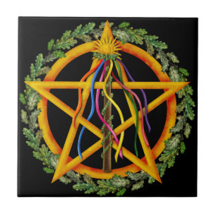 Beltane Maypole & Oak Leaves Wiccan Altar Tile